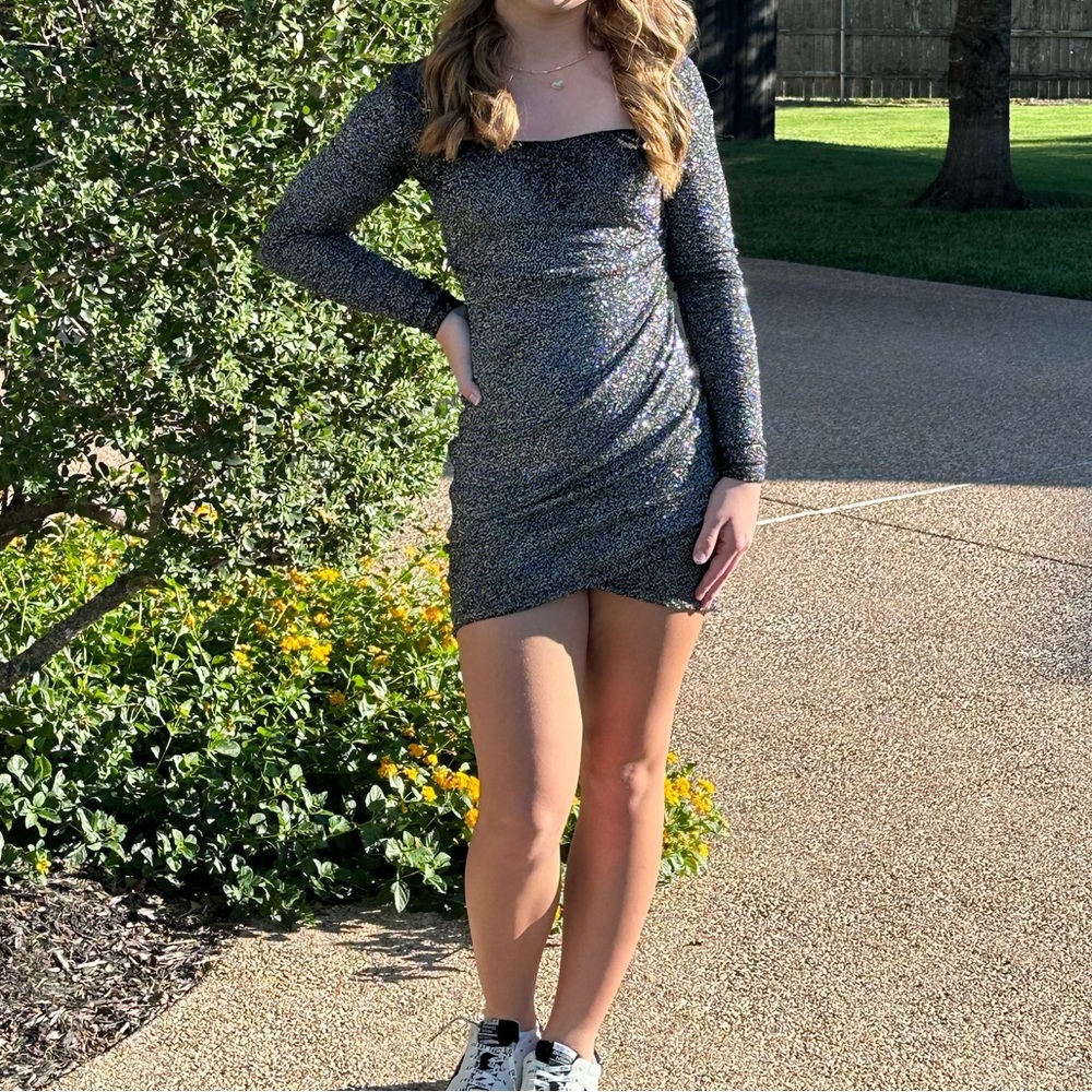 Windsor Black Glitter Long Sleeve Dress